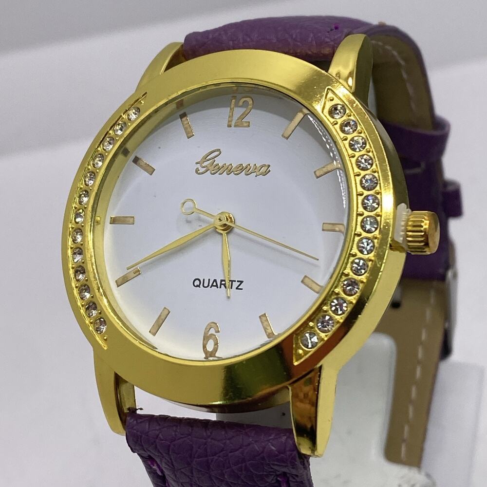 Geneva Womens Rhinestone Colorful Leather Quartz Fashion Watch New Battery Works
